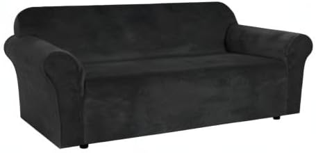 H.VERSAILTEX Stretch Velvet Sofa Covers Large Couch Covers Sofa Slipcovers with Non Slip Straps Underneath The Furniture, Feature Thick Comfy Rich Velour (XL Sofa, 98"-105", Black)