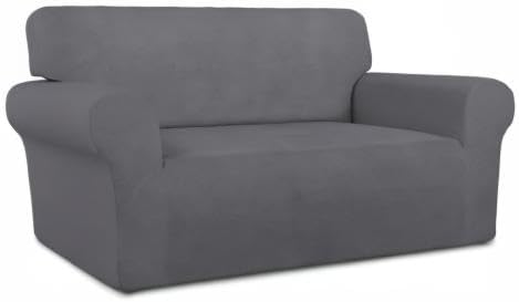 PureFit Super Stretch Sofa Slipcover – Spandex Non Slip Soft Couch Sofa Cover, Washable Furniture Protector with Non Skid Foam and Elastic Bottom for Kids, Pets （Loveseat, Gray ）