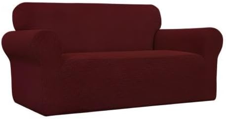 Easy-Going Stretch Oversized Loveseat Slipcover 1-Piece Sofa Cover Furniture Protector Couch Soft with Elastic Bottom for Kids Polyester Spandex Jacquard Fabric Small Checks Wine