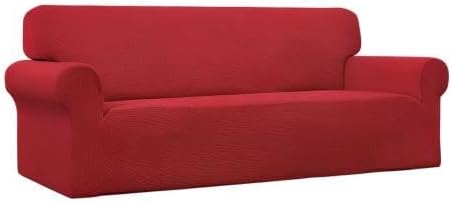 Easy-Going Stretch Sofa Slipcover 1-Piece Sofa Cover Furniture Protector Couch Soft with Elastic Bottom for Kids, Polyester Spandex Jacquard Fabric Small Checks (Sofa, Christmas Red)