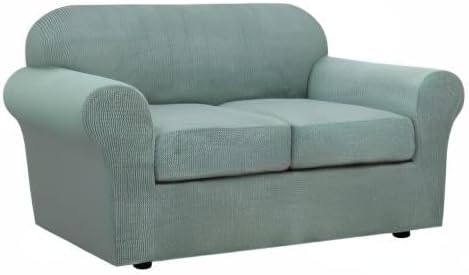 H.VERSAILTEX 3 Piece Stretch Sofa Covers for 2 Cushion Loveseat Couch Covers for Living Room Sofa Slipcovers (Base Cover Plus 2 Seat Cushion Covers) Thicker Jacquard Fabric(Medium Sofa, Sage)