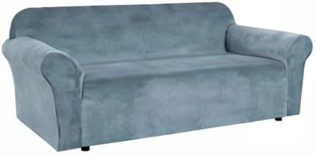 H.VERSAILTEX Stretch Velvet Sofa Covers for 3 Cushion Couch Covers Sofa Slipcovers Furniture Protector Soft with Non Slip Elastic Bottom, Crafted from Comfy Rich Velour (Sofa 72'-90', Stone Blue)