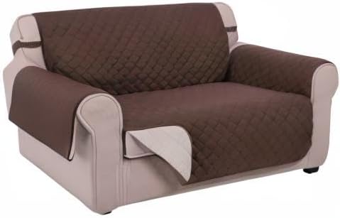 U-NICE HOME Loveseat Sofa Cover Reversible Couch Covers for Dogs Friendly with Elastic Straps Water Resistant Furniture Protector for Couch Cover for 2 Cushion (Loveseat, Coffee/Beige)