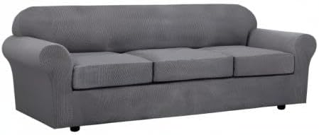 H.VERSAILTEX 4 Piece Stretch Sofa Covers for 3 Cushion Couch Covers for Living Room Furniture Slipcovers (Base Cover Plus 3 Seat Cushion Covers) Upgraded Thicker Jacquard Fabric (XL Sofa, Grey)