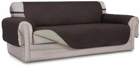 Easy-Going Reversible Couch Cover for 3 Cushion Couch Sofa Cover for Dogs Water Resistant Furniture Protector Cover with Foam Sticks Elastic Straps for Pet Cat (Sofa, Chocolate/Beige)