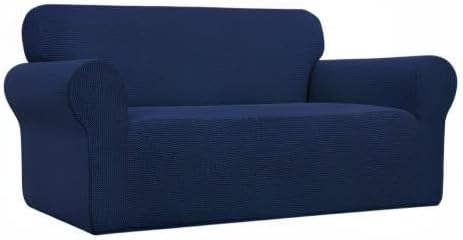 Easy-Going Stretch Loveseat Slipcover 1-Piece Sofa Cover Furniture Protector Couch Soft with Elastic Bottom for Kids Polyester Spandex Jacquard Fabric Small Checks (Loveseat, Navy)