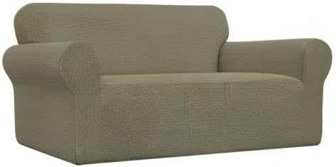 Easy-Going Stretch Loveseat Slipcover 1-Piece Sofa Cover Furniture Protector Couch Soft with Elastic Bottom for Kids Polyester Spandex Jacquard Fabric Small Checks (Loveseat, Khaki)