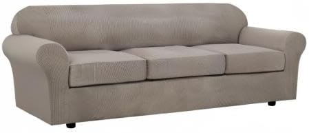 H.VERSAILTEX 4 Piece Stretch Sofa Covers for 3 Cushion Couch Covers for Living Room Furniture Slipcovers (Base Cover Plus 3 Seat Cushion Covers) Upgraded Thicker Jacquard Fabric (XL Sofa, Taupe)