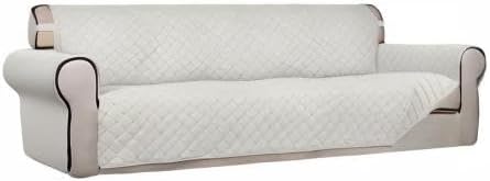 PureFit Reversible Quilted Sofa Cover, Water Resistant Slipcover Furniture Protector, Washable Couch Cover with Non Slip and Elastic Straps for Kids, Dogs, Pets (XX Large, Ivory/Ivory)