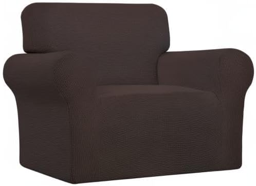 Easy-Going Stretch Chair Sofa Slipcover 1-Piece Couch Sofa Cover Furniture Protector Soft with Elastic Bottom for Kids, Pet. Spandex Jacquard Fabric Small Checks (Chair, Chocolate)