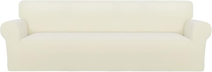 PureFit Super Stretch Sofa Slipcover – Spandex Non Slip Soft Couch Sofa Cover, Washable Furniture Protector with Non Skid Foam and Elastic Bottom for Kids, Pets （XX Large, Ivory）