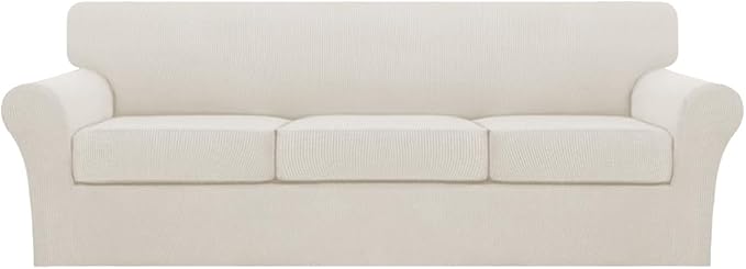 Turquoize 4 Piece Sofa Covers for 3 Cushion Couch Sofa Slipcover Soft Couch Cover for Dogs-Washable Sofa Furniture Covers with 3 Individual Large Cushion Covers (XL Sofa, Cream)