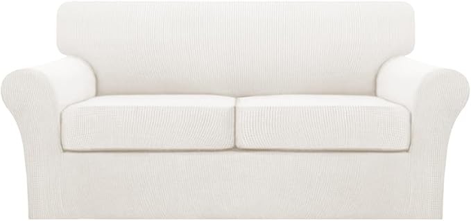 Turquoize 3 Piece Sofa Covers for 2 Cushion Couch Sofa Slipcover Soft Couch Cover for Dogs-Washable Sofa Furniture Cover with 2 Individual Cushion Covers, Feature Fabric (2 Cushion Sofa, Porcelain)