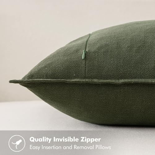 MIULEE Neutral Green/Brown Linen Pillow Covers Pack of 4 Decorative Natural Solid Throw Pillow Covers Soft Accent Boho Farmhouse Couch Pillowcases Spring Decors for Living Room Bed Sofa 18x18 Inch