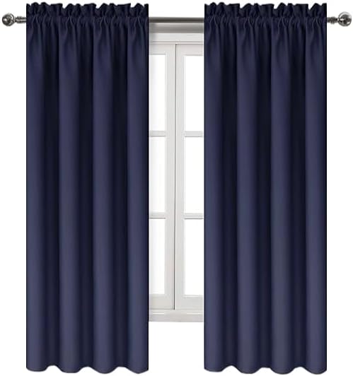 DWCN Navy Room Darkening Blackout Curtains - Thermal Insulated Privacy Energy Saving Window Curtain Drapes 42 x 72 inch Length, Set of 2 Bedroom Living Room Curtains