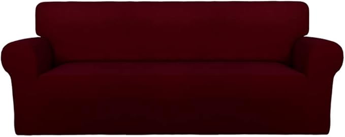 PureFit Super Stretch Sofa Slipcover – Spandex Non Slip Soft Couch Sofa Cover, Washable Furniture Protector with Non Skid Foam and Elastic Bottom for Kids, Pets （Oversized Sofa, Wine）