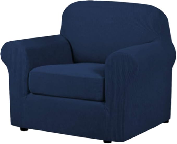 H.VERSAILTEX High Stretch 2-Piece Armchair Cover/Sofa Chair Covers/Slipcover Furniture Protector for Chairs, Made of Rich Textured Spandex Small Checks Knitted Jacquard Fabric (Chair, Navy)