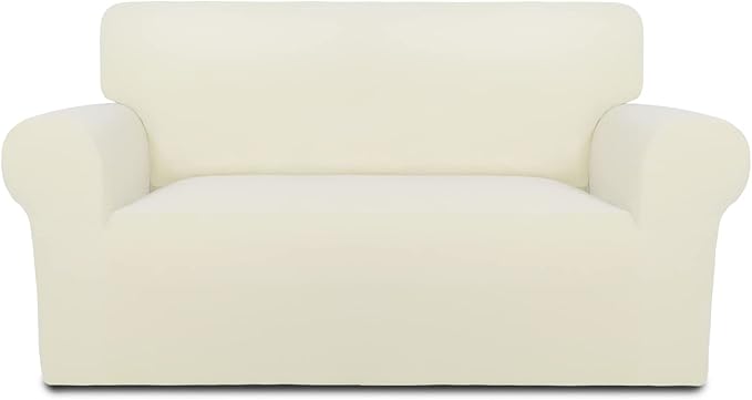 PureFit Super Stretch Sofa Slipcover – Spandex Non Slip Soft Couch Sofa Cover, Washable Furniture Protector with Non Skid Foam and Elastic Bottom for Kids, Pets （Loveseat, Ivory）