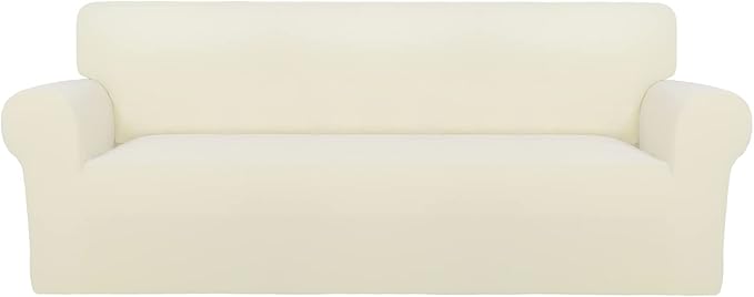 PureFit Super Stretch Sofa Slipcover – Spandex Non Slip Soft Couch Sofa Cover, Washable Furniture Protector with Non Skid Foam and Elastic Bottom for Kids, Pets （Sofa, Ivory）
