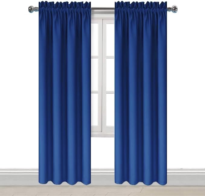 DWCN Blackout Curtains for Bedroom – Rod Pocket Thermal Insulated Noise Reducing Noise Reducing Drapes for Living Room, W 52 x L 95 Inch, 2 Panels, Classic Blue