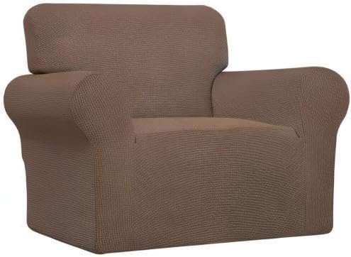 Easy-Going Stretch Chair Sofa Slipcover 1-Piece Couch Sofa Cover Furniture Protector Soft with Elastic Bottom for Kids, Pet. Spandex Jacquard Fabric Small Checks (Chair, Brown)