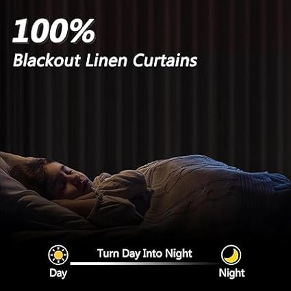 Guken Yellow 100% Blackout Linen Curtains 108 Inch Length 2 Panels Set for Living Room Bedroom Back Tab Thermal Insulated Black Out Drapes Room Darkening Farmhouse Window Curtains, 52x108