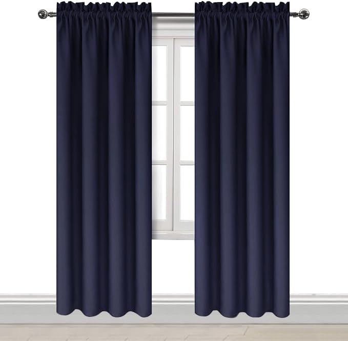 DWCN Blackout Curtains Room Darkening Thermal Insulated Bedroom Curtains Window Curtain Panels, 38 x 84 inches Long, Set of 2 Navy Rod Pocket Drapes