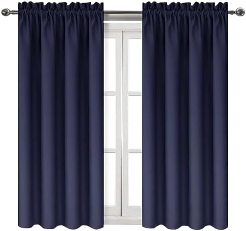 DWCN Navy Room Darkening Blackout Curtains - Thermal Insulated Privacy Energy Saving Window Curtain Drapes 38 x 54 inch Length, Set of 2 Bedroom Living Room Curtains