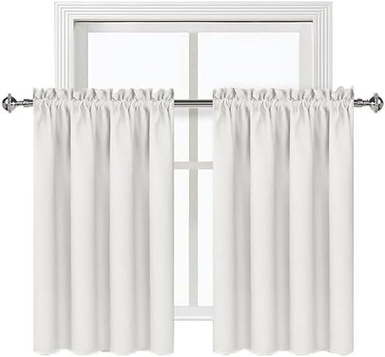 DWCN Short Ivory Blackout Curtains for Small Window, Thermal Insulated Energy Saving Room Darkening Curtains for Kitchen/Bedroom (W60 x L36 inch, Set of 2 Panels, Top of Rod Pocket)