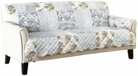 Great Bay Home Reversible Patchwork Sofa Cover - Washable Slipcover Furniture Protector with Elastic Straps - Perfect for Kids & Pets - Box-Stitched Detail (Grey)
