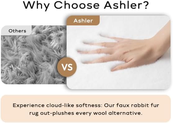 Ashler HOME DECO Ultra Soft Faux Rabbit Fur Chair Couch Cover Area Rug for Bedroom Floor Sofa Living Room White Rectangle 3 x 5 Feet