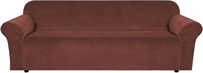 H.VERSAILTEX Stretch Velvet Sofa Covers Large Couch Covers Furniture Protector Soft with Non Slip Elastic Bottom, Feature Thick Comfy Rich Velour (Extra Large Sofa 98"-105", Burnt Brick)