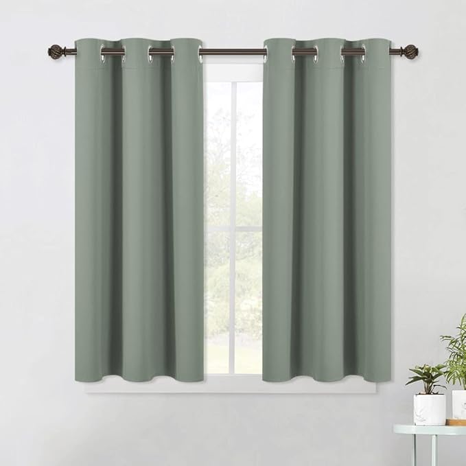 NICETOWN Modern Blackout Curtains Noise Reducing, Thermal Insulated and Privacy Room Darkening Drape Panels for Boy's Guest Room Door Small Short Window (Sage Green, 2 Panels, W42 x L45 -Inch)