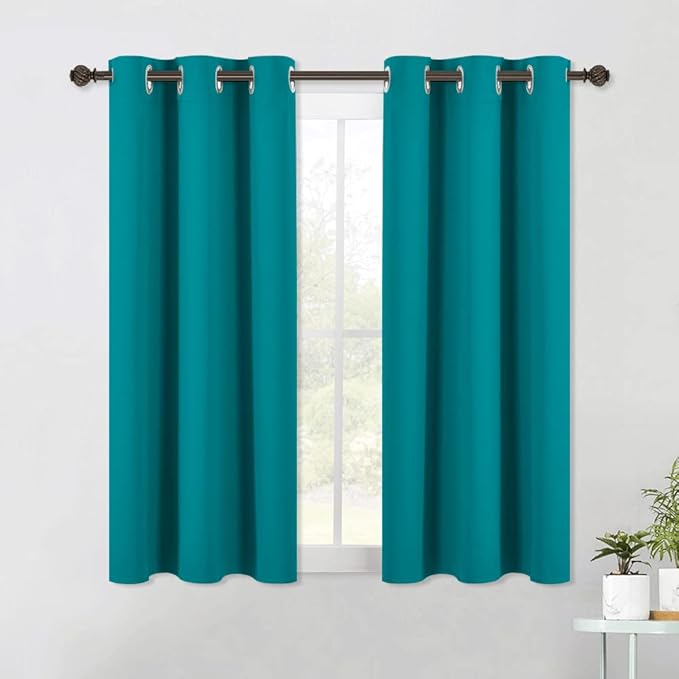 NICETOWN ROM Darkening Curtains 54 inch Length 2 Panels, Thermal Insulated Grommet Blackout Curtains for Modern Casual Elegant Bedroom Kids Room Theme Decoration (Peacock Teal, 2 Pieces, W42)