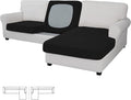 Easy-Going Stretch 3 Pieces Couch Cushion Covers for Sectional Sofa Left/Right L Shape Chaise Lounge Sofa Seat slipcover Anti-Slip Sofa Cover Soft (2 Seater + 1 Chaise, Black)