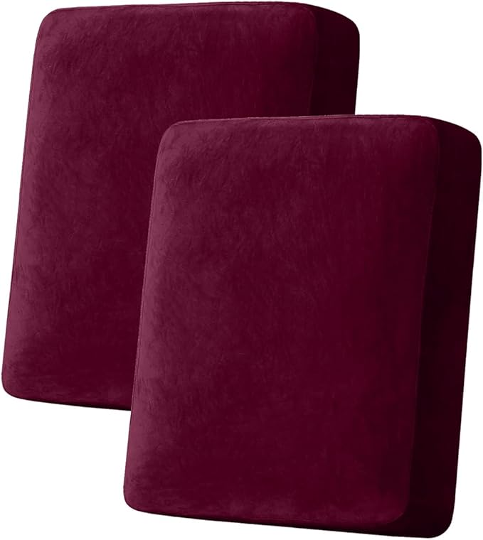 Couch Cover Stretch Velvet Sofa Cushion Cover 2-Piece - Elastic Washable Slipcover for Seat or Backrest, Couch Seat Covers for Sofas (Wine)