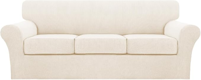 Turquoize 4 Piece Sofa Covers for 3 Cushion Couch Sofa Slipcover Soft Couch Cover for Dogs-Washable Furniture Cover with 3 Individual Covers (3 Cushion Sofa, Cream)