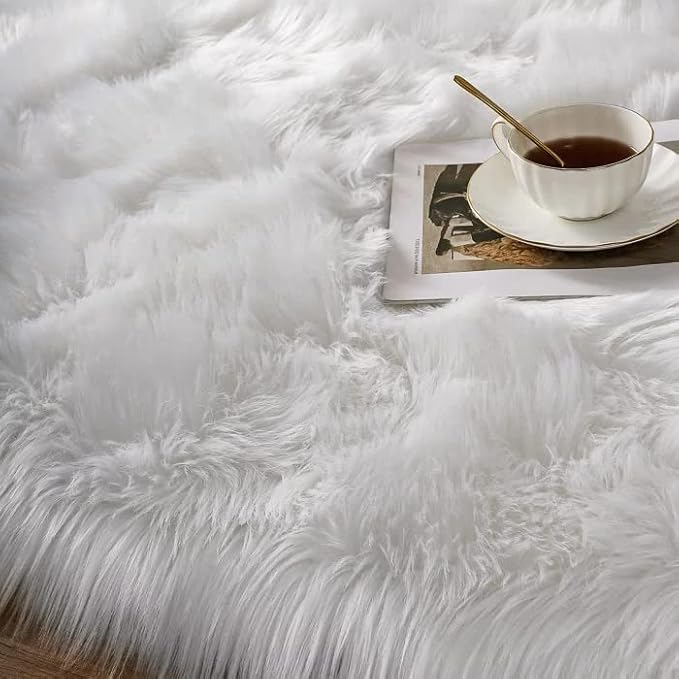 ORINOVA Shag Plush Rug 8x10 Area Rugs for Bedroom White Fluffy Living Room Rug Large Washable Faux Sheepskin Furry Fur Rugs for Nursery