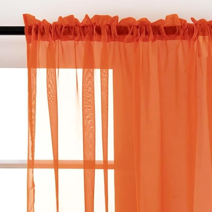 SpaceDresser Burnt Orange Sheer Curtains 4 Panels Rod Pocket Semi-Sheer Curtain 54 Inches Long Light Filtering Voile Window Drapes for Bedroom Living Room Kitchen, Each 52W x54L