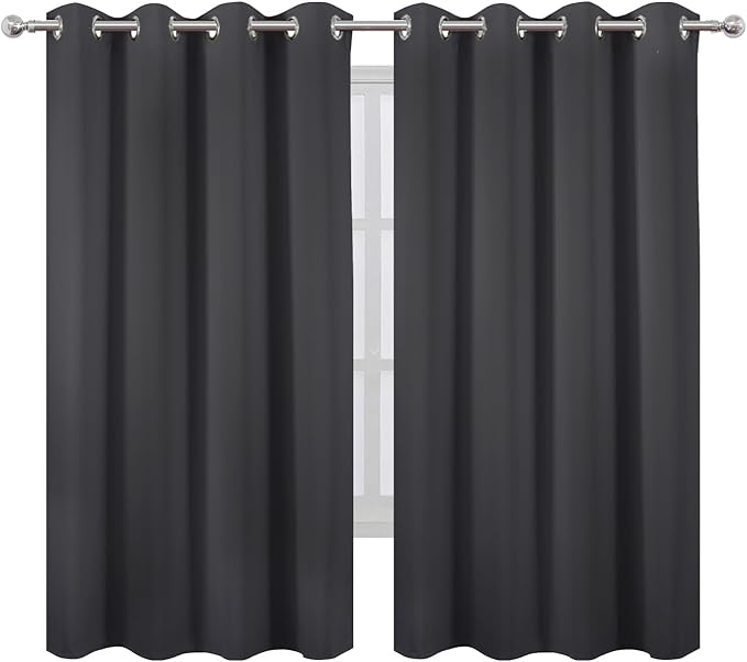 LEMOMO Dark Grey Blackout Curtains 52 x 63 Inch Length/Set of 2 Curtain Panels/Thermal Insulated Room Darkening Curtains for Bedroom and Living Room
