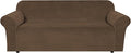 H.VERSAILTEX Stretch Velvet Sofa Covers for 3 Cushion Couch Covers Furniture Protector Soft with Non Slip Elastic Bottom, Crafted from Thick Comfy Rich Velour (Large Sofa 90"-97", Bronze Brown)