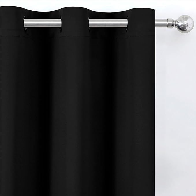LEMOMO Blackout Curtains 66 x 54 Inch Long Black Curtains Set of 2 Panels Room Darkening Curtains for Bedroom and Living Room