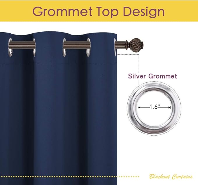 NICETOWN Living Room Blackout Curtain Panels, Window Treatment Energy Saving Thermal Insulated Solid Grommet Blackout Drapes/Draperies (Navy, 1 Pair, 42 by 54-Inch)
