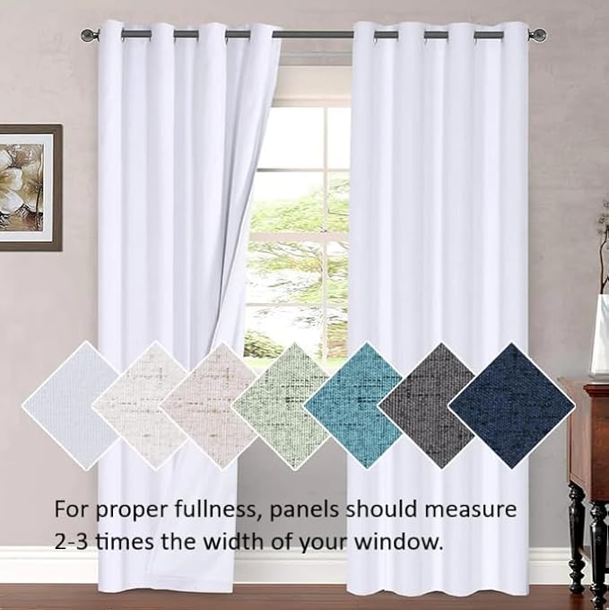 H.VERSAILTEX Linen Blackout Curtains 63 Inches Long 100% Absolutely Blackout Thermal Insulated Textured Linen Look Curtain Draperies Anti-Rust Grommet, Energy Saving with White Liner, 2 Panels, Ivory