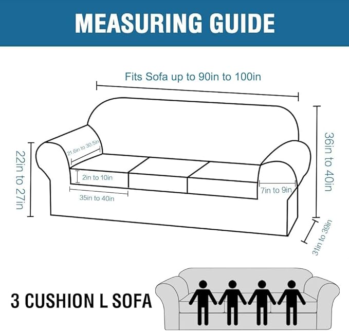 H.VERSAILTEX 4 Piece Stretch Sofa Covers for 3 Cushion Couch Covers for Living Room Furniture Slipcovers (Base Cover Plus 3 Seat Cushion Covers) Thicker Jacquard Fabric (Large Sofa, Burnt Brick)