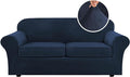 H.VERSAILTEX Real Velvet Plush 3 Piece Stretch Sofa Covers Couch Covers for 2 Cushion Couch Sofa Slipcovers Width Up to 90 Inch Feature Thick Soft Stay in Place (Large Sofa, Navy)