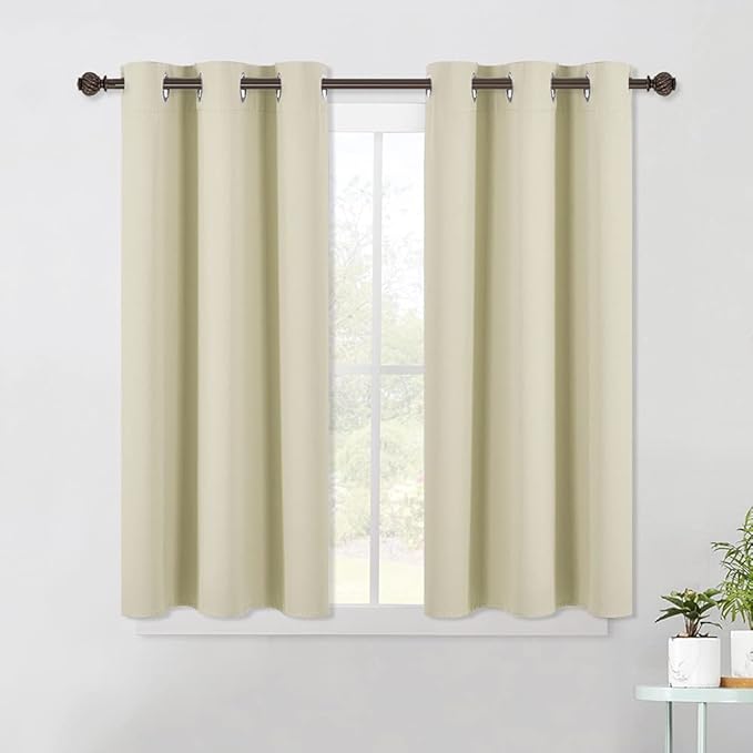 NICETOWN Room Darkening Curtain Panels for Living Room, Thermal Insulated Grommet Room Darkening Draperies/Drapes for Window (Beige, 2 Panels, W42 x L45 -Inch)