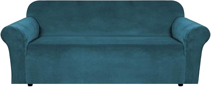 H.VERSAILTEX Stretch Velvet Sofa Covers for 3 Cushion Couch Covers Sofa Slipcovers Furniture Protector Soft with Non Slip Elastic Bottom, Crafted from Thick Comfy Rich Velour (Sofa 72'-90', Deep Teal)