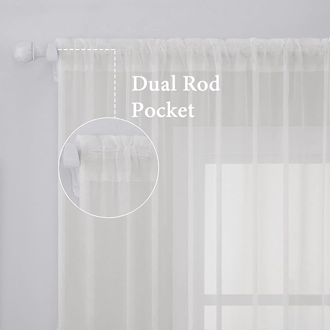 MIULEE 2 Panels Solid Color Sheer Window Curtains Elegant Window Voile Panels/Drapes/Treatment for Bedroom Living Room (54 X 120 Inches Ivory)