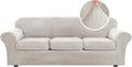 H.VERSAILTEX High Stretch Sofa Slipcover 4 Piece Cover Velvet Furniture Protector Form Fit Thick Velvet Extra Large Sofa Cover for 3 Cushion Couch Width Up to 97 Inch (Large Sofa, Oatmeal)